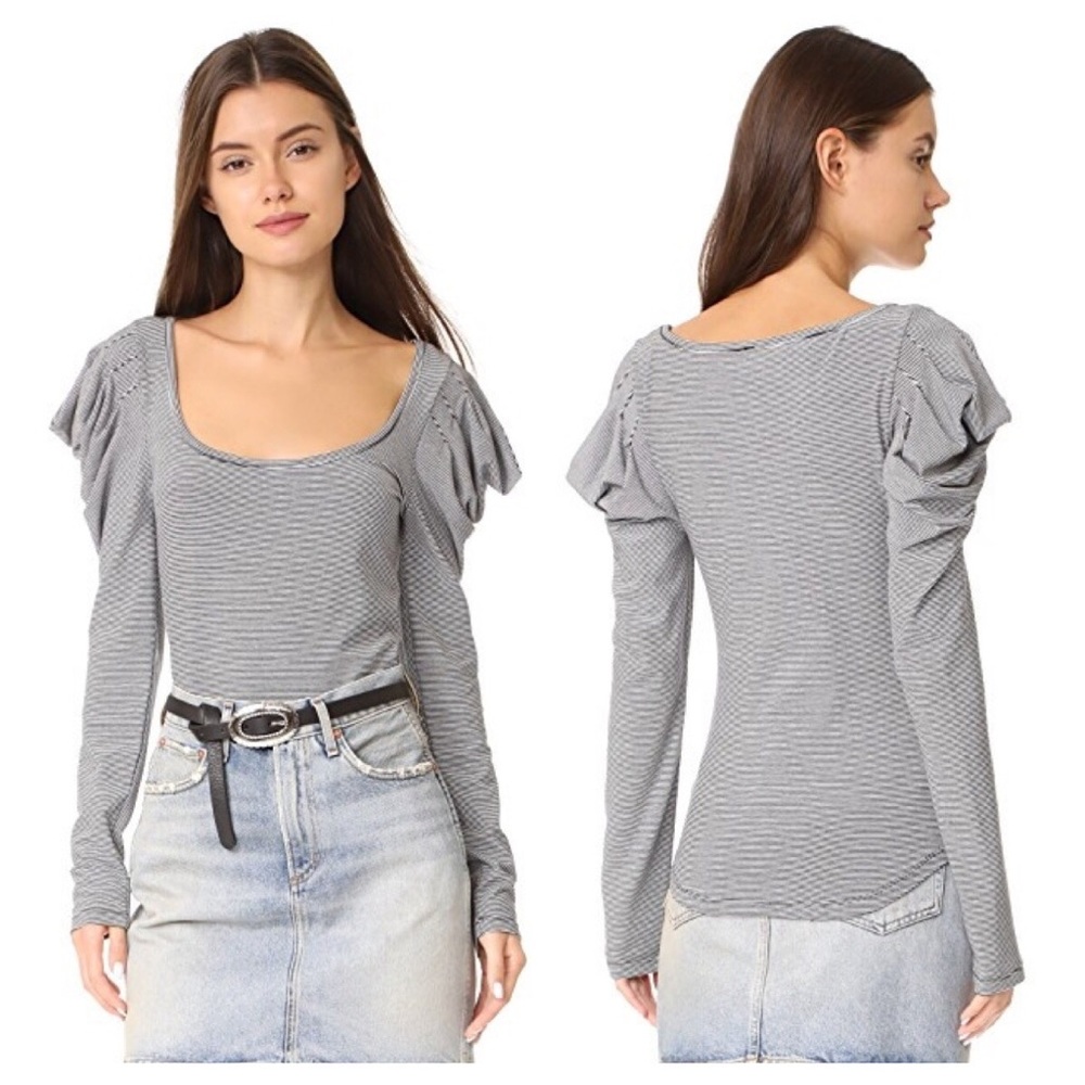 Free People Gray Striped Long Sleeve Top